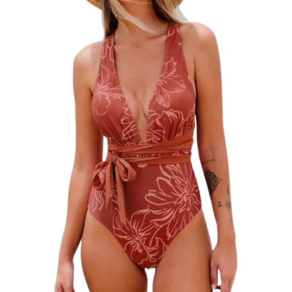 Cupshe Other - Women’s One Piece Deep V Neck Crisscross Back Self Tie Bathing Suit